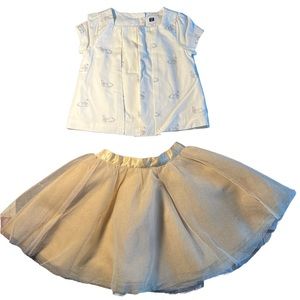 Janie and Jack.  Gold skirt w/ beautiful swans on shirt. Size 12/18 month.